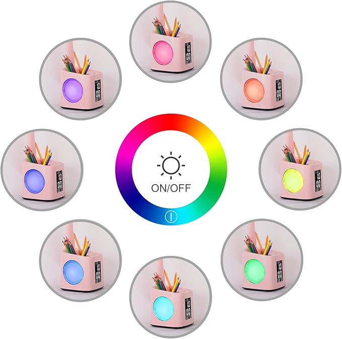 wanjiaone LED Desk Lamp with Clock, Color Changing Nightlight, Study Lamp with - Image 2