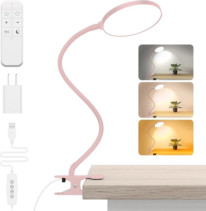 Reading Light with Remote, LED Desk Lamp Clip on RA>95 Dimmable Flexible by iFalarila