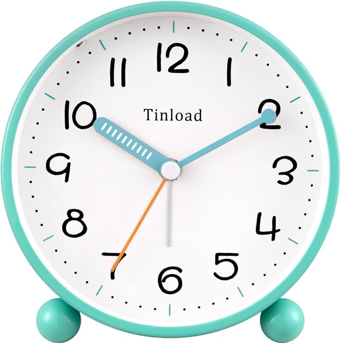4.5" Antique Retro Analog Alarm Clock, Small Silent Battery Operated Clock by Tinload