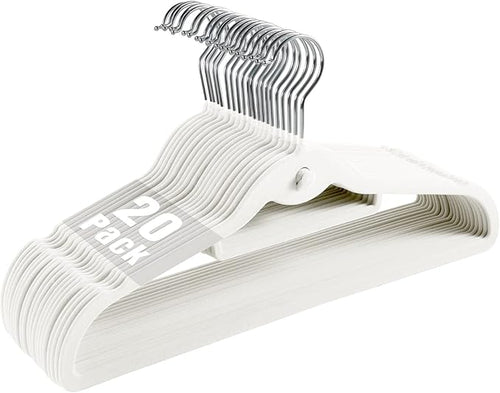 20 Pack Velvet Slim Non-Slip White Hangers by JohneyRulu