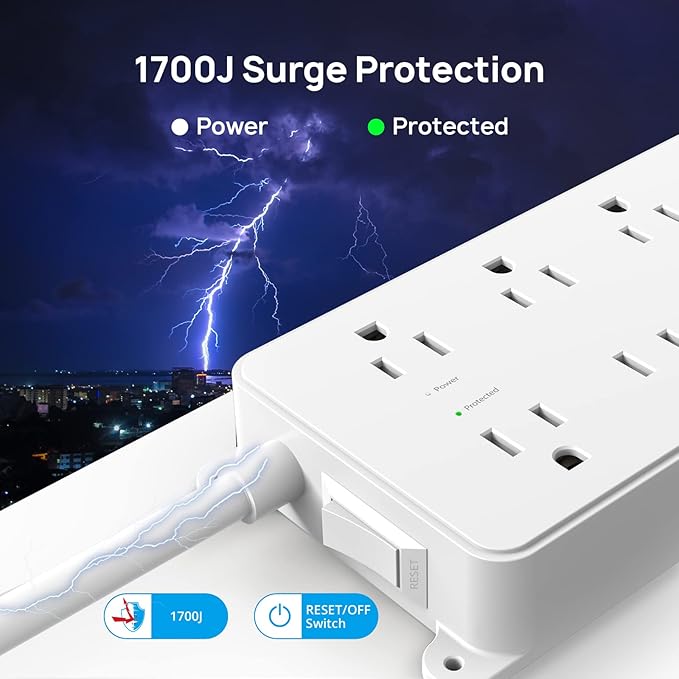 TROND Surge Protector Power Strip 10ft, ETL Listed, Flat Plug Long Extension - Image 5