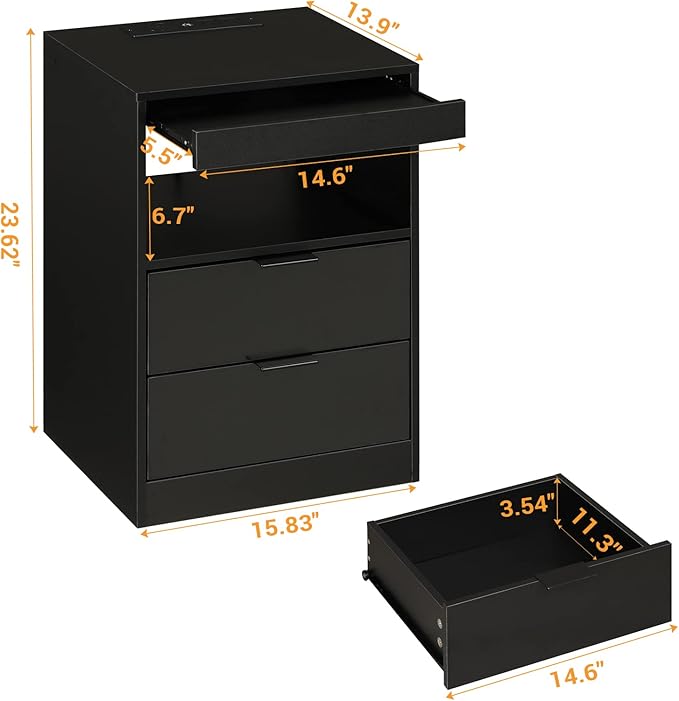 Tiptiper Black Nightstand Set of 2, LED Nightstand - Image 2