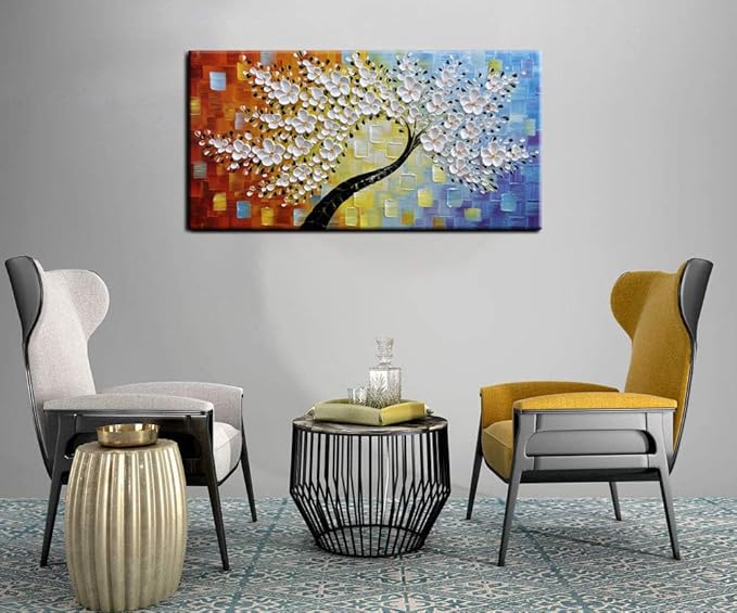 YaSheng Art -hand painted White Flowers Paintings Oil Painting On Canvas - Image 4