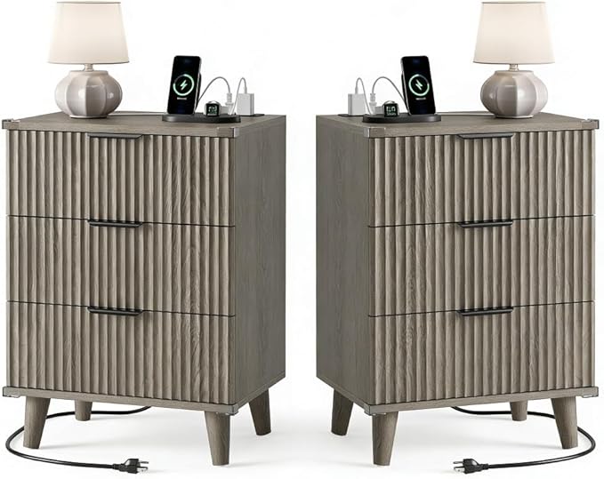 Lulive Wood Night Stand Set 2 Fluted Dresser by Lulive