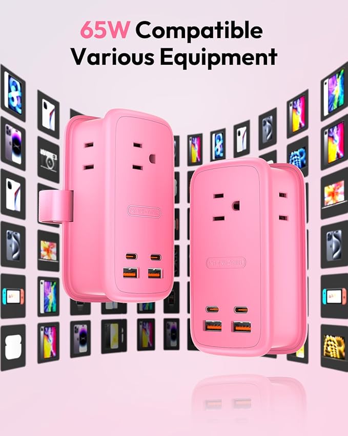 NTONPOWER GAN Ultra 65W Pink Fast Charging Station, Travel Power Strip - Image 9