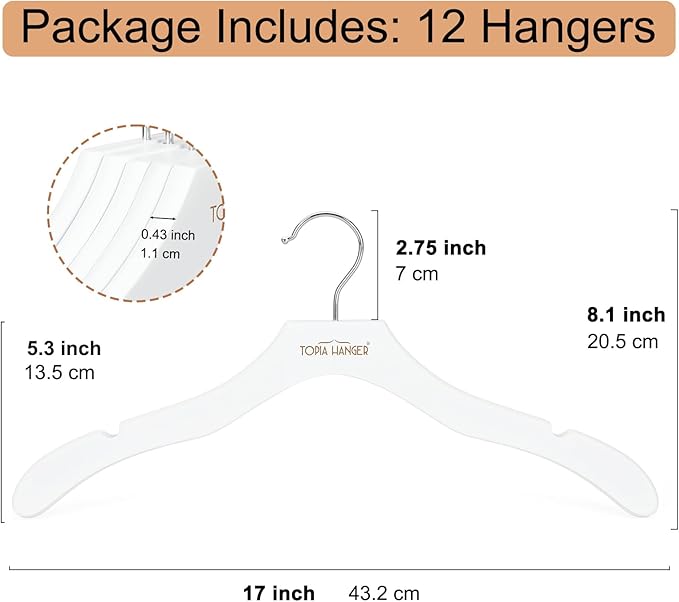 TOPIA HANGER Wooden Coat Hangers 12 Pack, Premium Wood Suit Sweater No Shoulder - Image 3