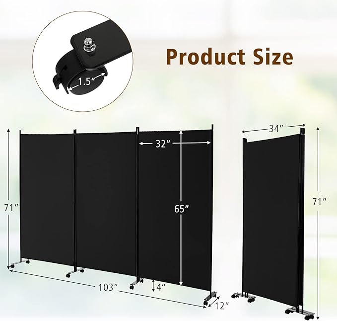GOFLAME 3 Panel Folding Room Divider, 6FT Rolling Privacy Screen - Image 7