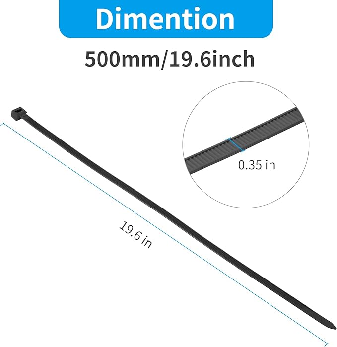XINGO 20 Inch Black Large Heavy Duty Zip Ties 100 Pack, 200 LBS Ultra Strong - Image 2