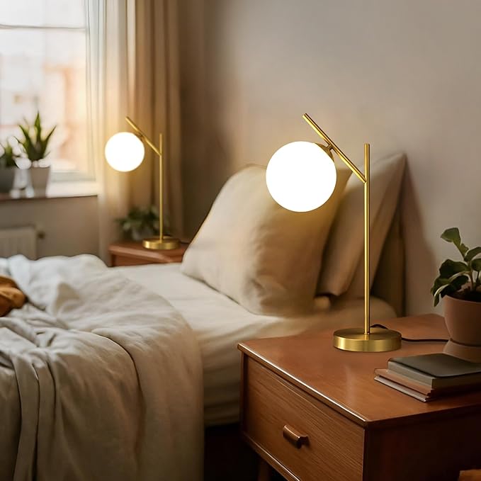 Globe Table Lamp Set of 2, Brass Glass Globe Desk Lamp - Image 6