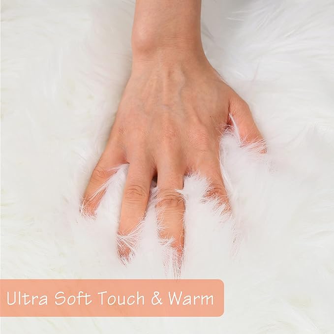 duduta White Faux Sheepskin Fur Rug 3x5 ft, Fluffy Shag Bedroom Dorm Nursery - Image 2