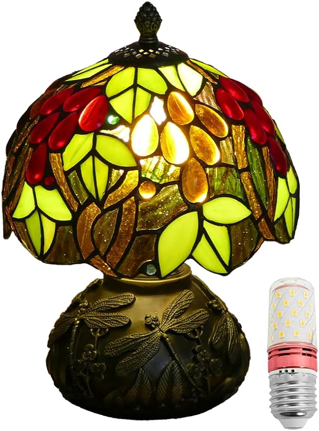 Small Tiffany Table Lamp Stained Glass Nightstand Lamps Bedside Purple Grape - Image 2