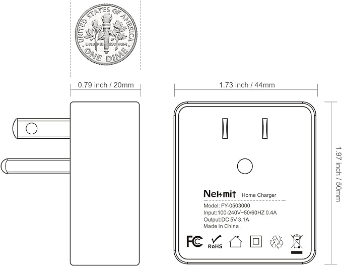 Nekmit Dual Port Ultra Thin Flat USB Wall Charger - Image 4