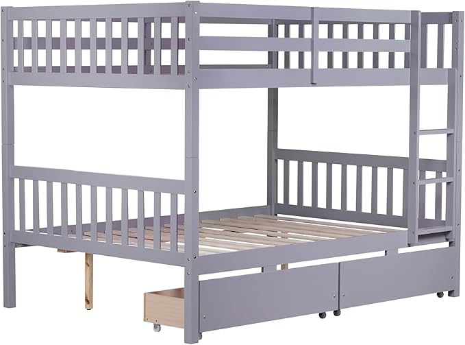 Full Over Full Bunk Bed with Storage Drawers, Convertible Bunk Beds with Ladder - Image 9