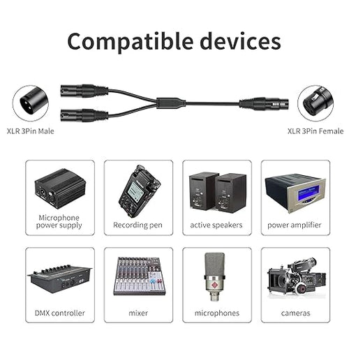 2 Pack XLR Splitter Cable, 1 Female to 2 Male, 5 FT Stereo Mic to L&R Audio - Image 2