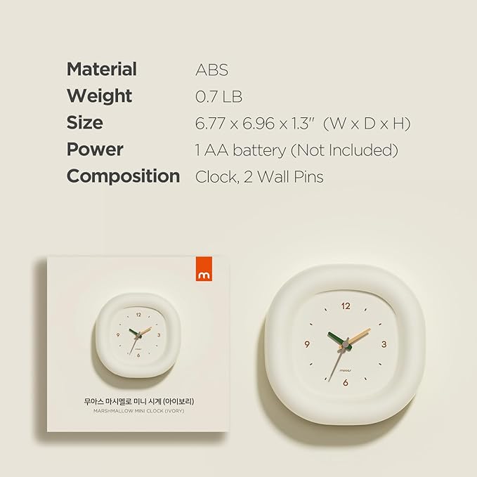 mooas Cute Mini Analog Marshmallow Clock 6.9 Inch Aesthetic Small Silent - Image 8