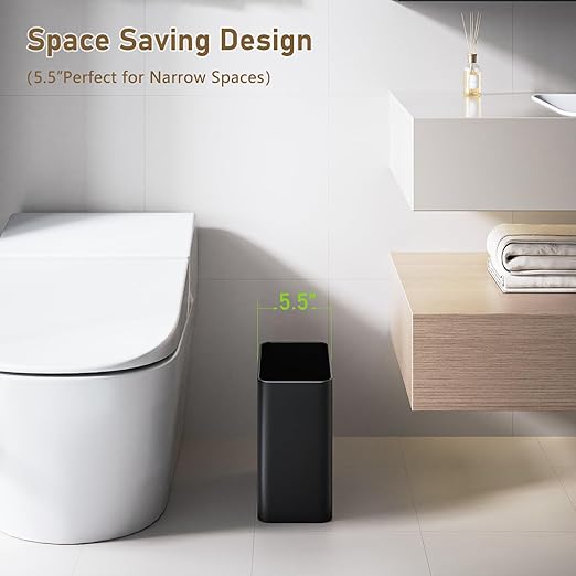 Veelesa Small Bathroom Trash Can 2.4 Gallon Wastebasket, Slim Metal Garbage Can - Image 2