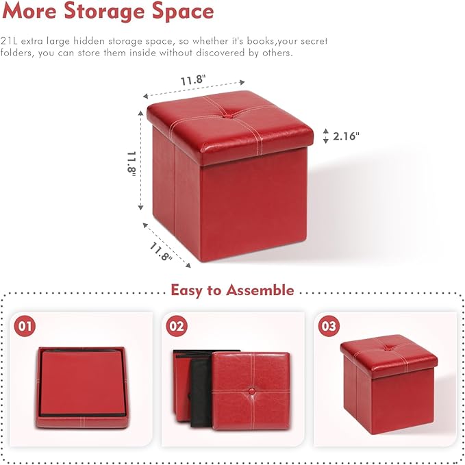 B FSOBEIIALEO Folding Storage Ottoman Cube, Faux Leather Footrest Seat Coffee - Image 3