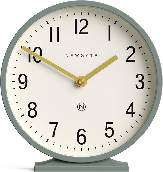 NEWGATE® Q Mantel Clock | Modern Classic Round Mantel Clock | Asparagus Green | by NEWGATE