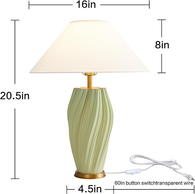Modern E26 Ceramic Table Lamps 20.5", Sage Green Plug in Table Lamp Funky Decor - Image 5