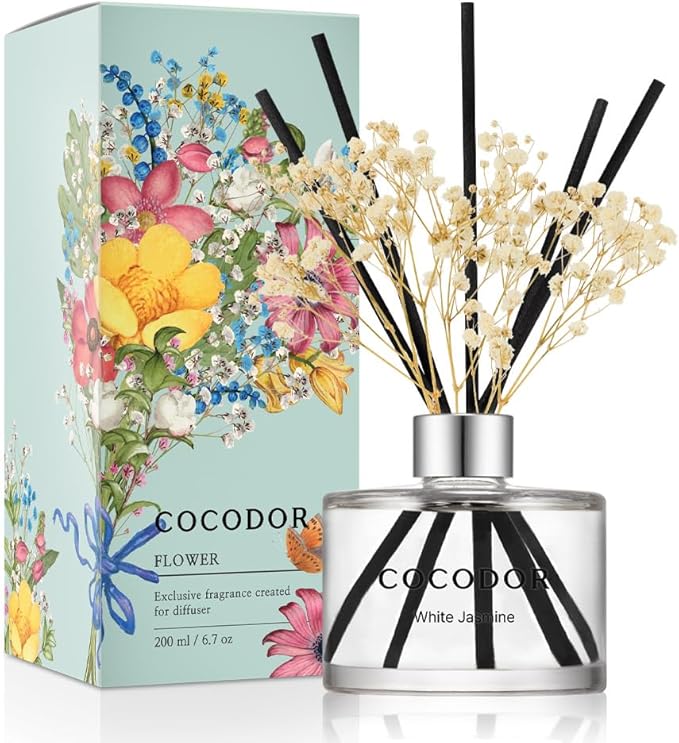 COCODOR Flower Reed Diffuser Set / 6.7oz / White Jasmine/Scent Diffuser by Cocodor