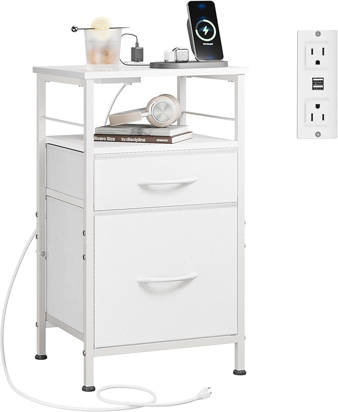 WLIVE Night Stand with Charger Station, Bedside Table, Small Dresser by WLIVE