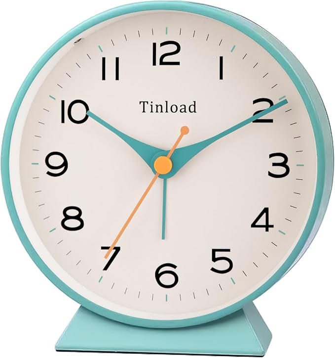 4.5" Battery Operated Retro Analog Alarm Clock, Small Silent Bedside Desk Clock by Tinload