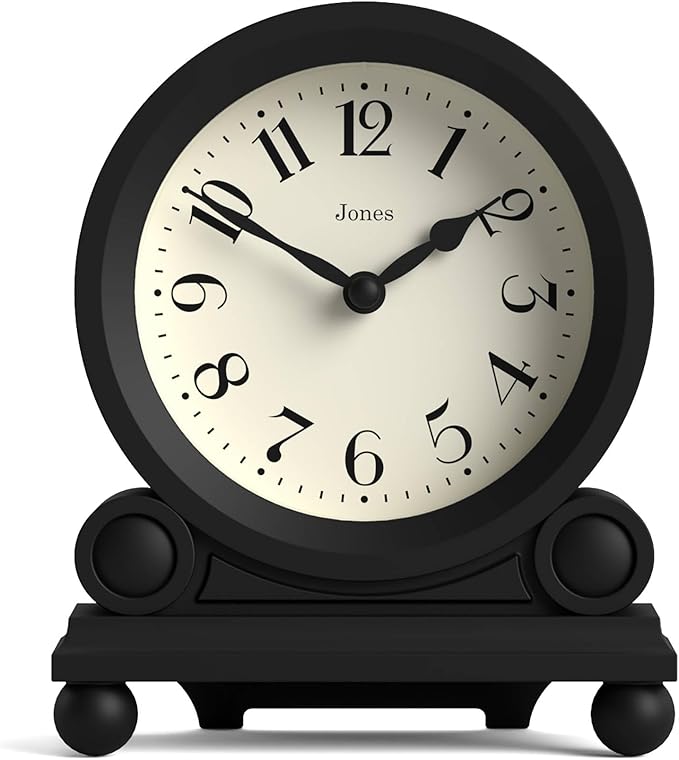 JONES CLOCKS® Maida Vale Mantel Clock | Small Traditional Desk Clock | Black | by JONESCLOCKS