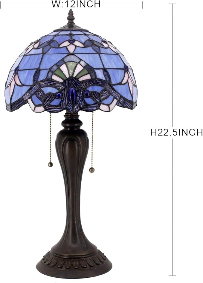 WERFACTORY Tiffany Lamp Stained Glass Table Bedside Lamp 12X12X22 Inches Blue - Image 2