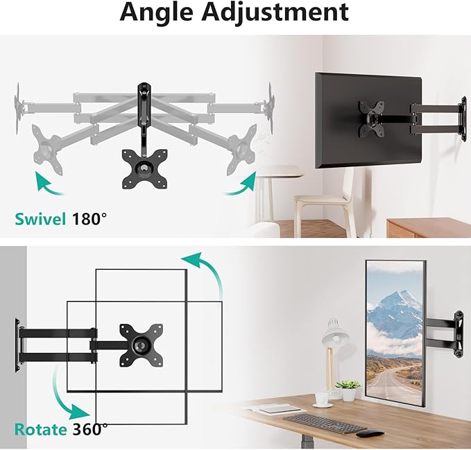 WALI TV Wall Mount Full Motion 15 inch Extension Arm Tilt Swivel - Image 6