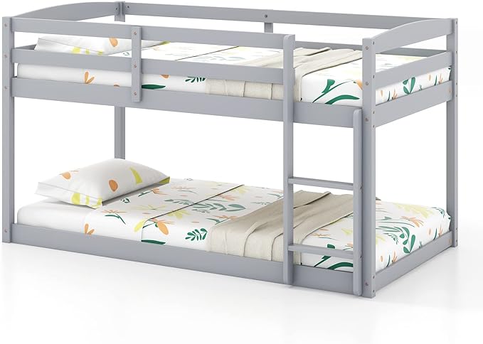 KOMFOTT Low Bunk Bed Twin Over Twin, Solid Wood Bunk Bed Frame - Image 8