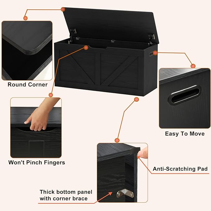 Timberer 39.4" Storage Chest, Wooden Storage Bench, Large Storage Trunk - Image 5