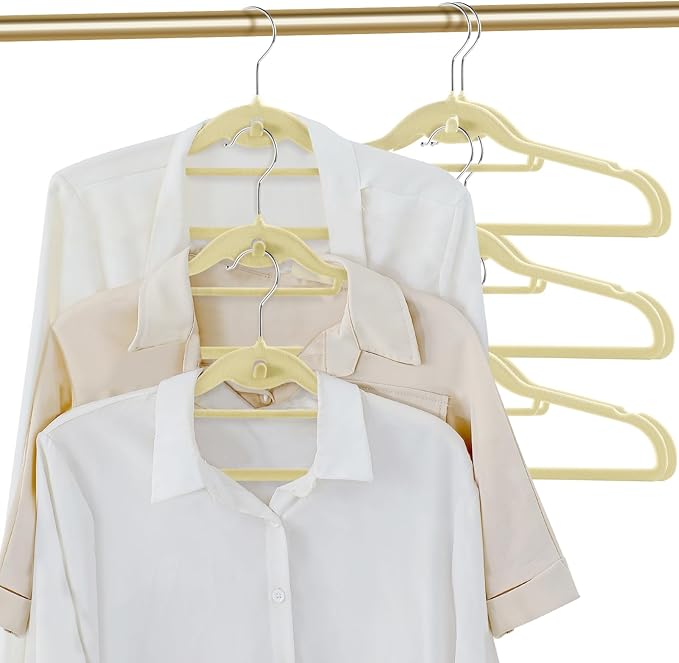 Velvet Clothing Hangers Slim Stackable Non-Slip Beige Suit Hanger Space Saving - Image 2