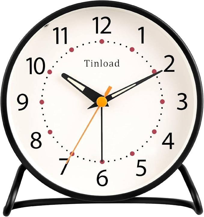 4.5" Antique Retro Analog Alarm Clock, Small Silent Desk Clock by Tinload