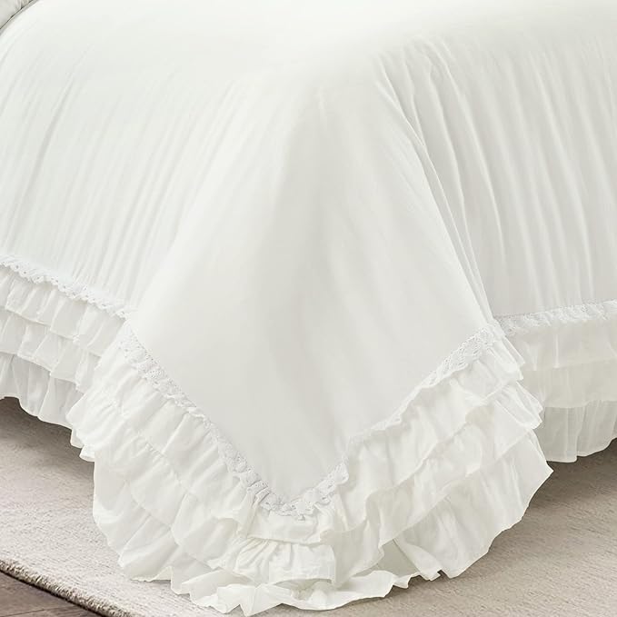 Lush Decor Ella Ruffle Lace 100% Cotton Duvet Cover, 3 Piece Set, Full/Queen - Image 6