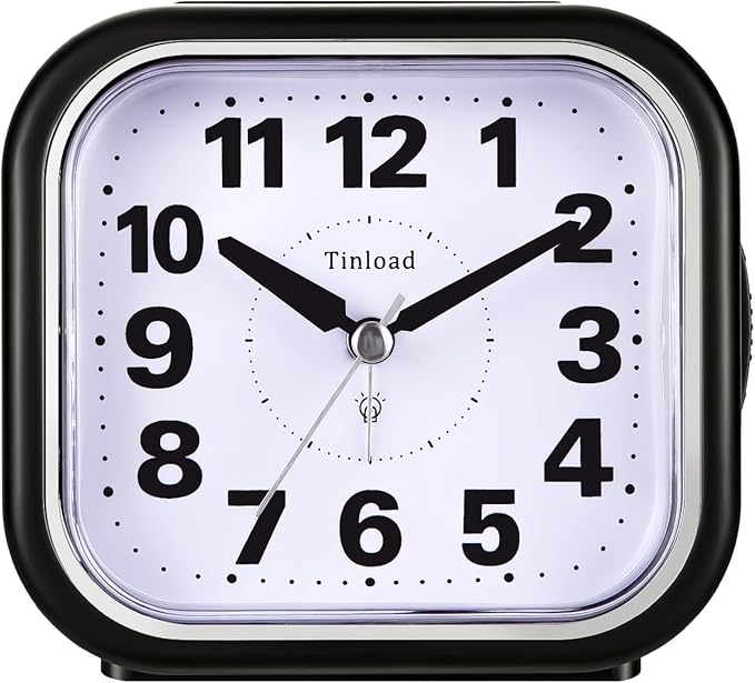 4.5" Compact Analog Alarm Clock, Silent Readable by Tinload