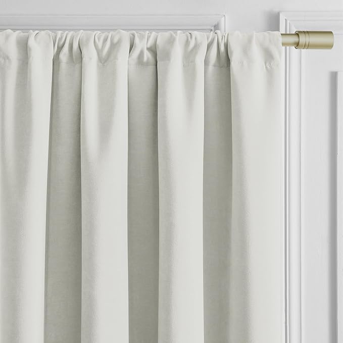 Joydeco Vanilla Grey Velvet Curtains 84 Inches 2 Panels, Luxury Thermal - Image 5