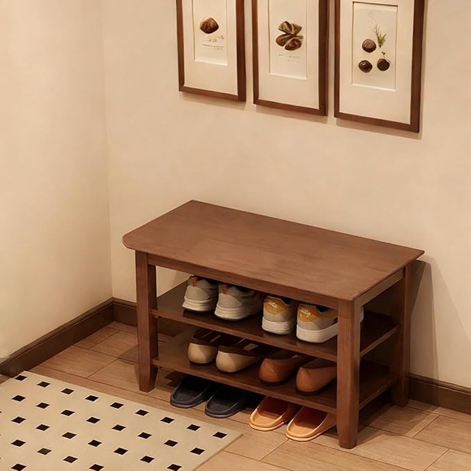 Shoe Rack Bench for Front Door Entrance, Solid Wood Shoe Bench for Closet - Image 2
