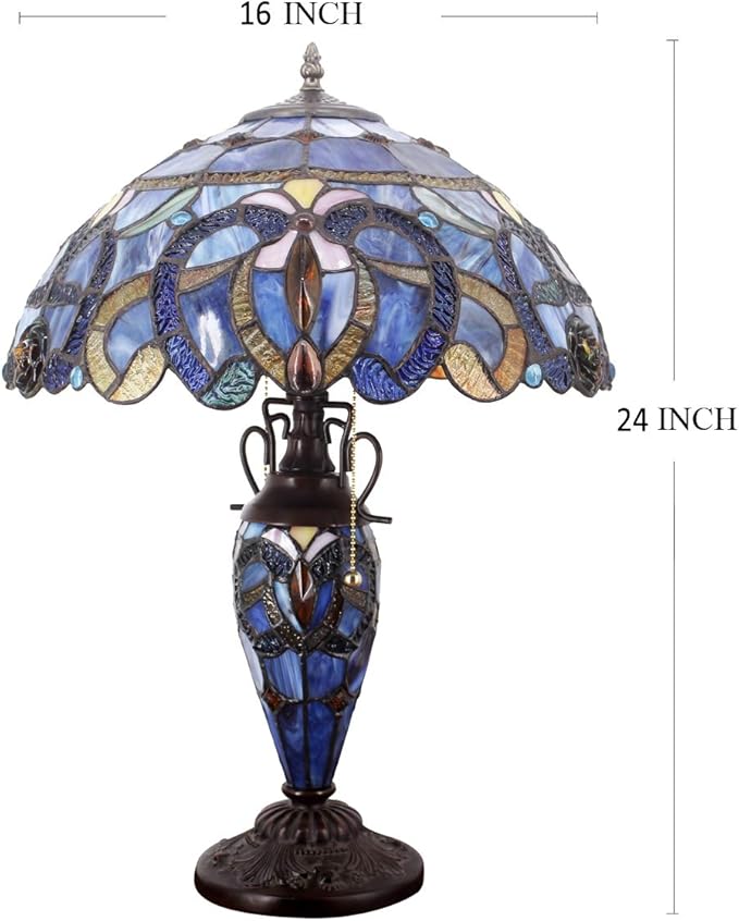 WERFACTORY Tiffany Style Table Lamp Blue Purple Cloudy Stained Glass - Image 6