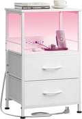 WLIVE White Night Stand with Charging Station, LED Nightstand with 2 Fabric by WLIVE