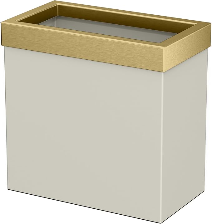 Gatco Modern Rectangle Wastebasket, Matte Pearl and Brushed Brass Combo by Gatco