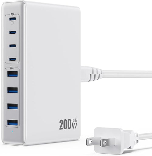 200W USB C Charger Block, GaN IV Charging Station 8 Ports, QC4.0 Fast Charging by LanLuk