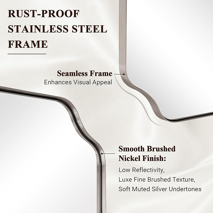 ANDY STAR Scalloped Bathroom Mirror, 22x30’’ Brushed Nickel Rectangle Mirror - Image 4