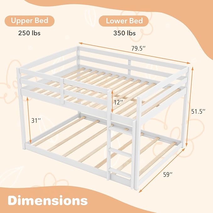 KOMFOTT Low Bunk Bed Full Over Full, Solid Wood Full Bed Frame - Image 2