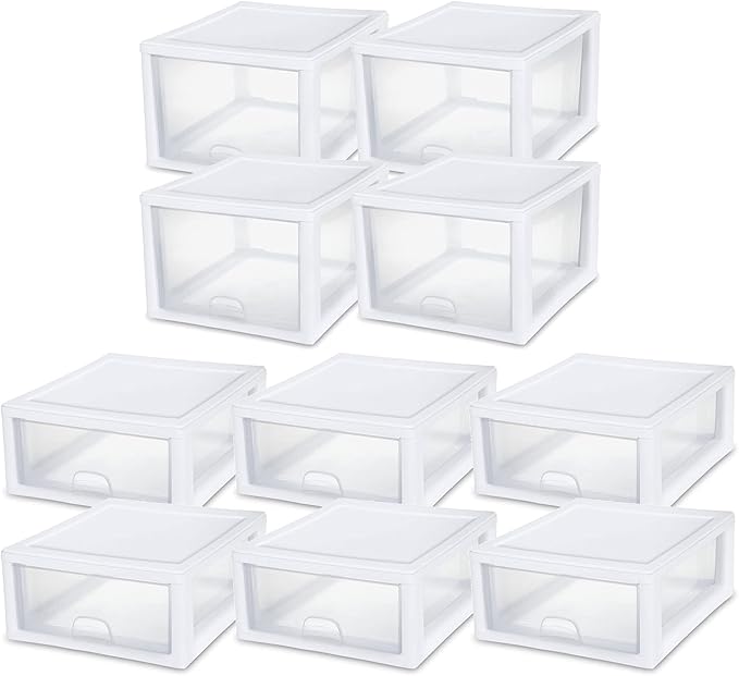 Sterilite 27 Qt and 16 Qt Clear Plastic Stackable Organizer Drawers by Sterilite