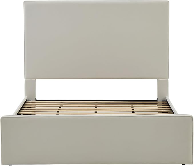 Queen Size Upholstered Bed Frame, Lucas Tall Headboard Floor Platform Beds - Image 9