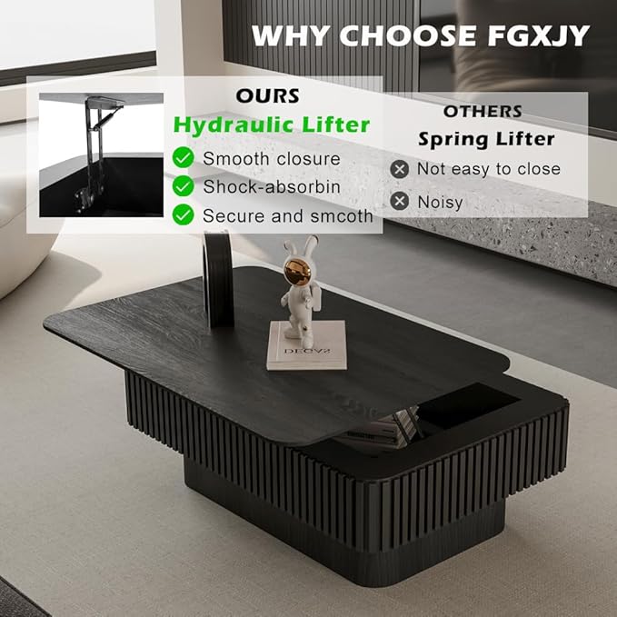 Lift Top Coffee Table with Storage, Solid Wood Coffee Table with Adjustable - Image 6