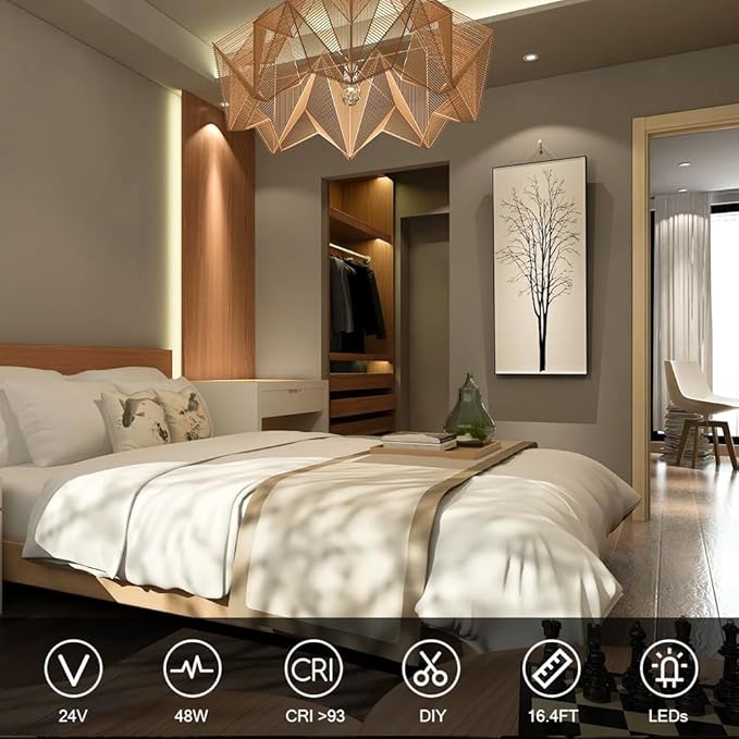 VST 16.4ft COB LED Strip Lights Natural White 4000K, 24V Dimmable LED Tape Light - Image 2