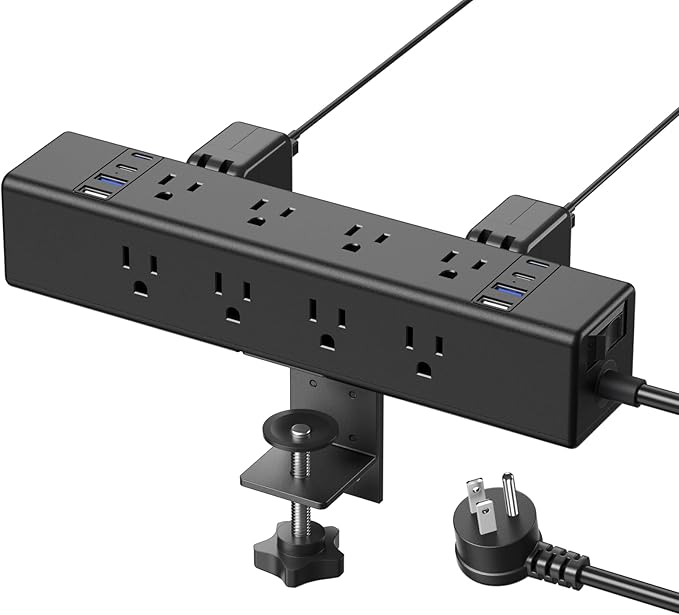 CCCEI Desk Outlet Station 45W USB C Port. 12 Outlet Desktop Clamp Power Strip by CCCEI