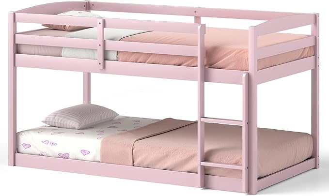 KOMFOTT Low Bunk Bed Twin Over Twin, Solid Wood Twin Bed Frame - Image 9