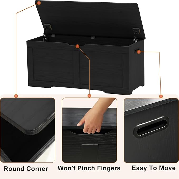 Timberer 39.4" Storage Chest, Wooden Storage Bench, Lift Top Toy Chest - Image 7